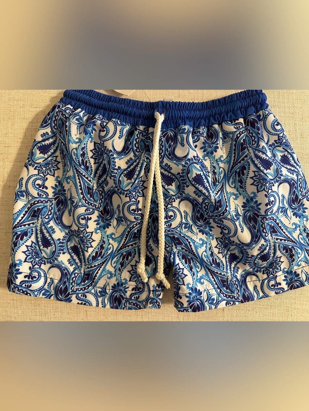 Boys Blue Paisley Kids Swim Trunks with Drawstring NEW